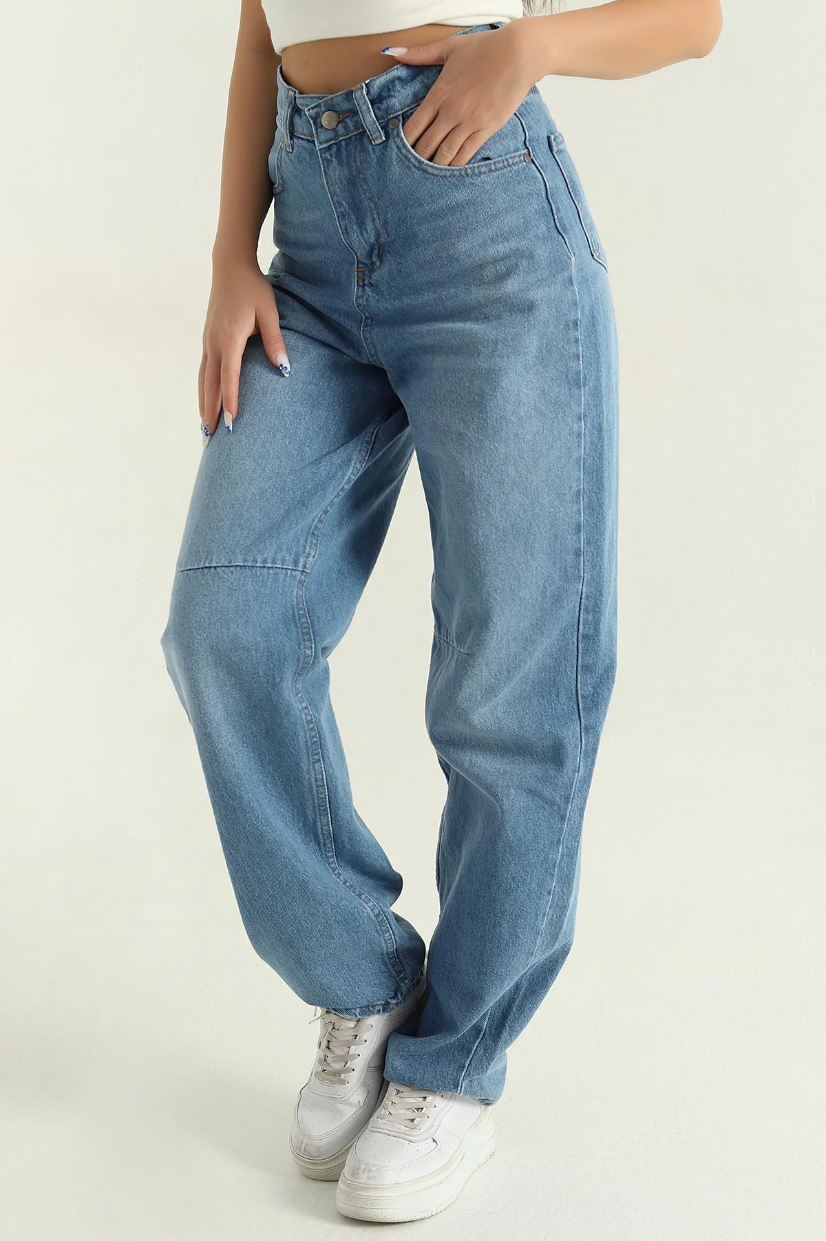 Mavi Toka Detay Baggy Kadın Kot Pantolon 368221