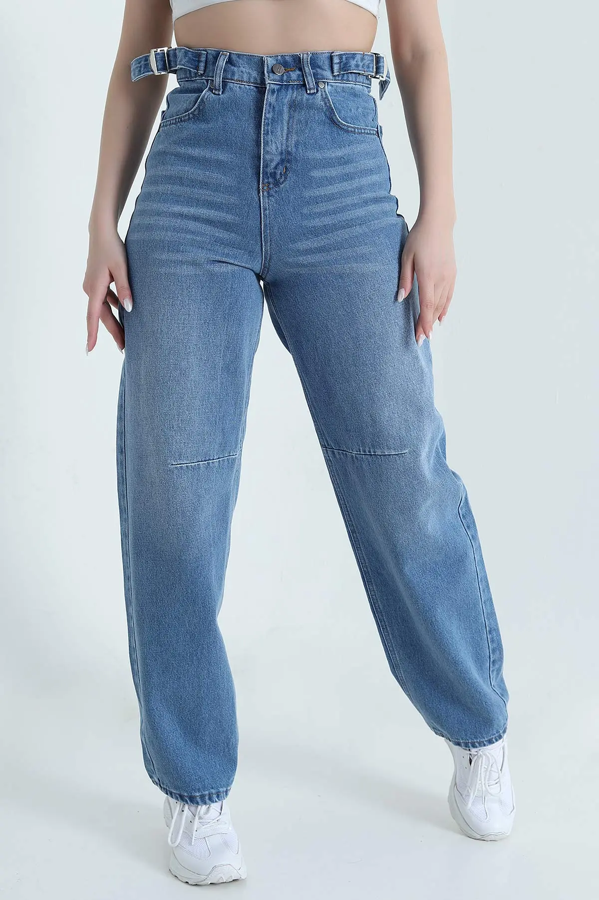 Mavi Tokalı Baggy Kadın Kot Pantolon 446070