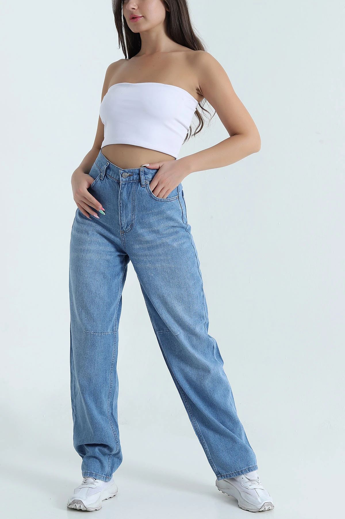 Mavi Tokalı Baggy Kadın Kot Pantolon 469585