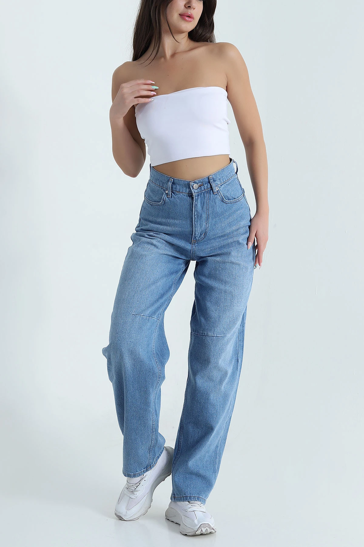 Mavi Tokalı Baggy Kadın Kot Pantolon 469585