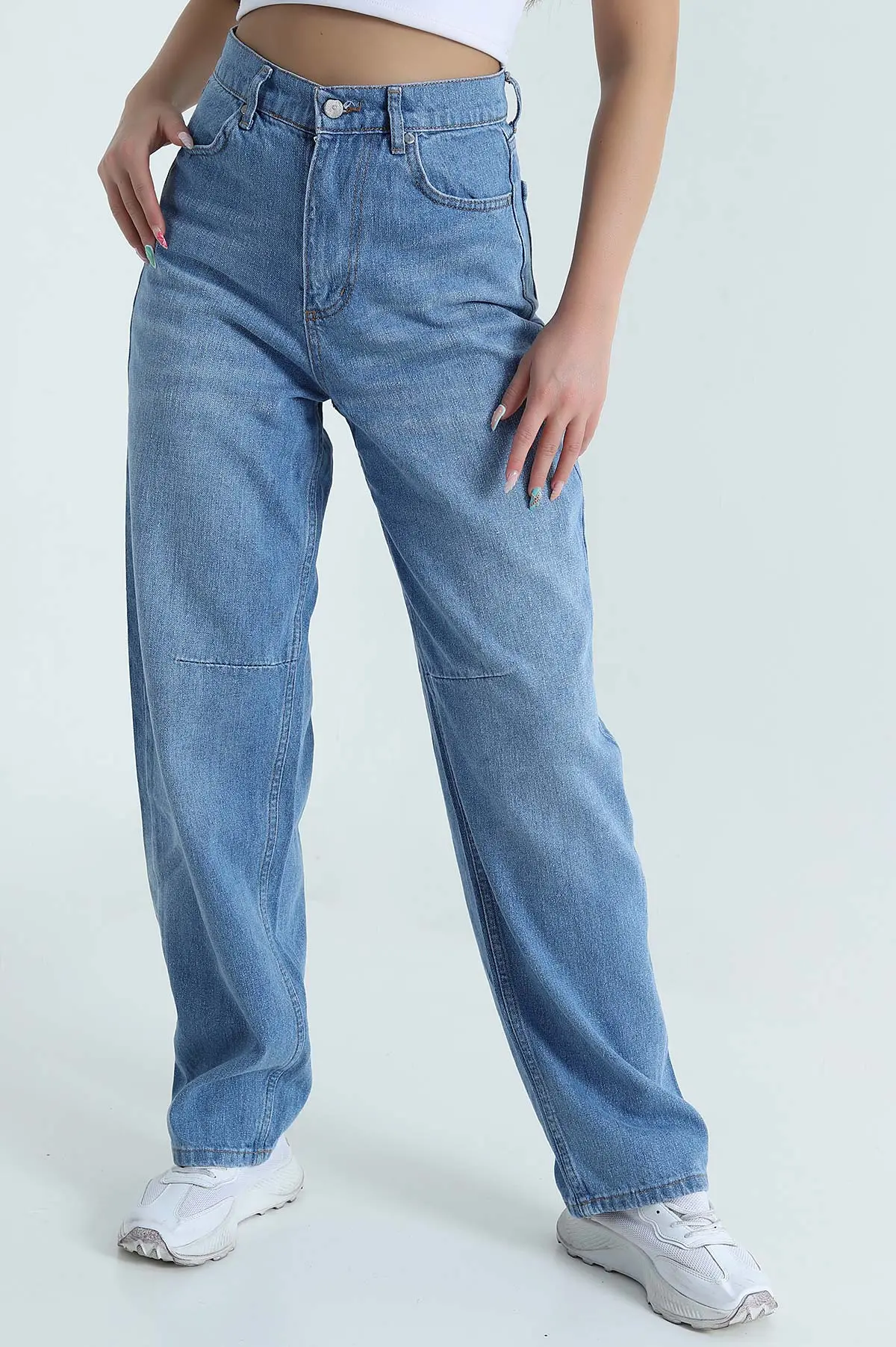 Mavi Tokalı Baggy Kadın Kot Pantolon 469585