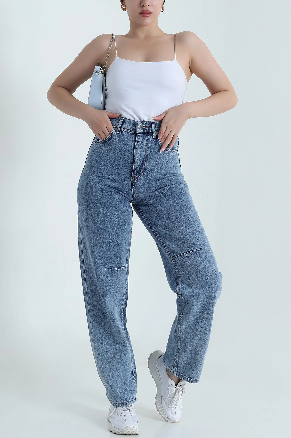 Mavi Tokalı Baggy Kadın Kot Pantolon 470322