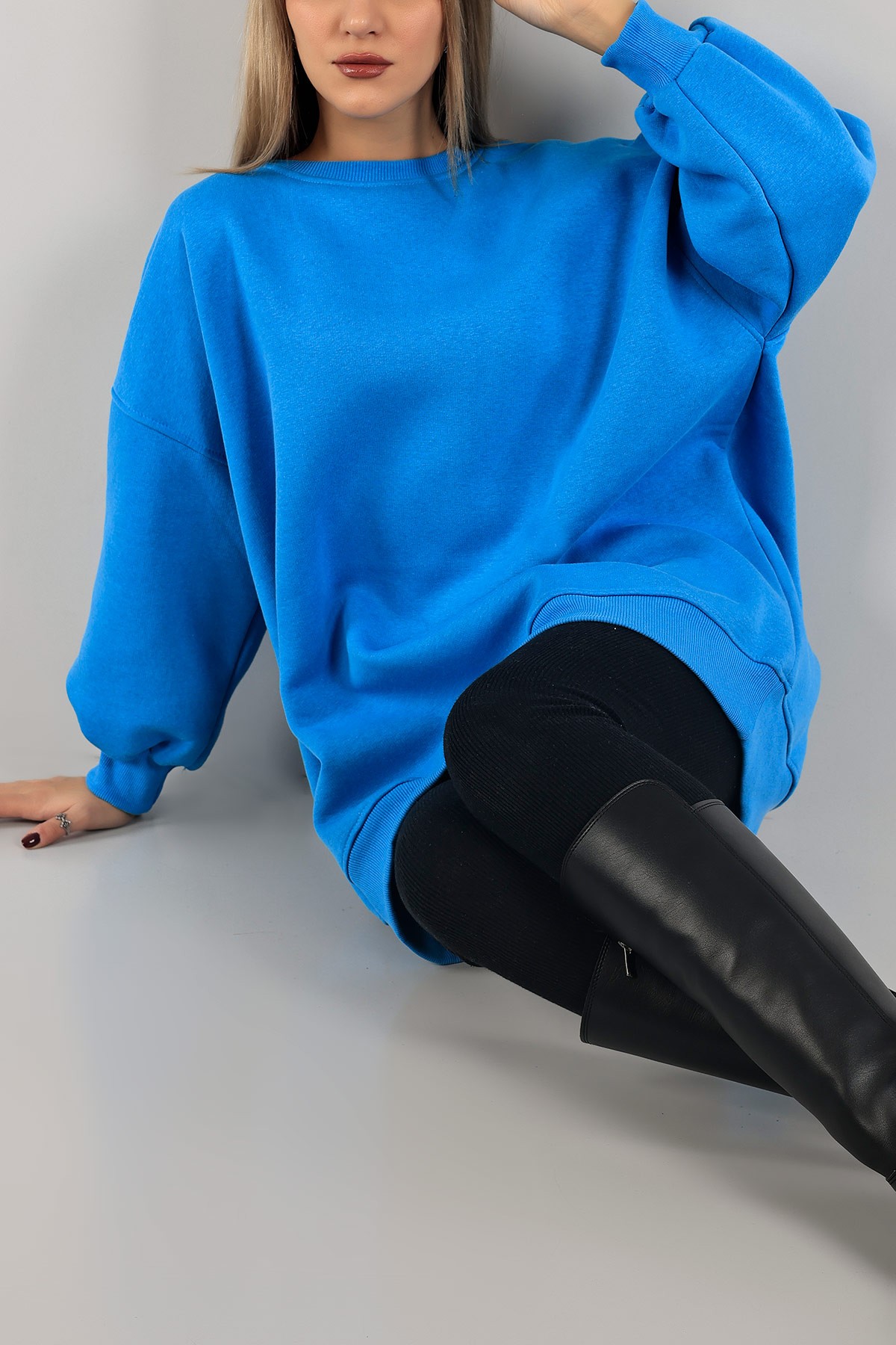Mavi Üç İp İçi Şardonlu Sweat Tunik 138558