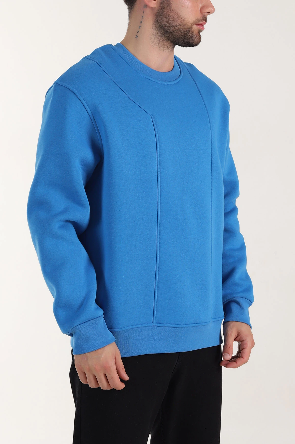 Mavi Üç İp Şardonlu Bisiklet Yaka Erkek Sweatshirt 410904