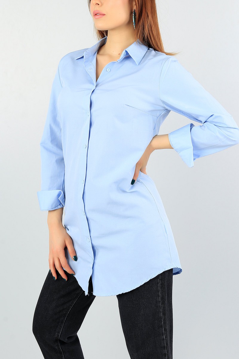 Mavi Uzun Bayan Gömlek Tunik 58632