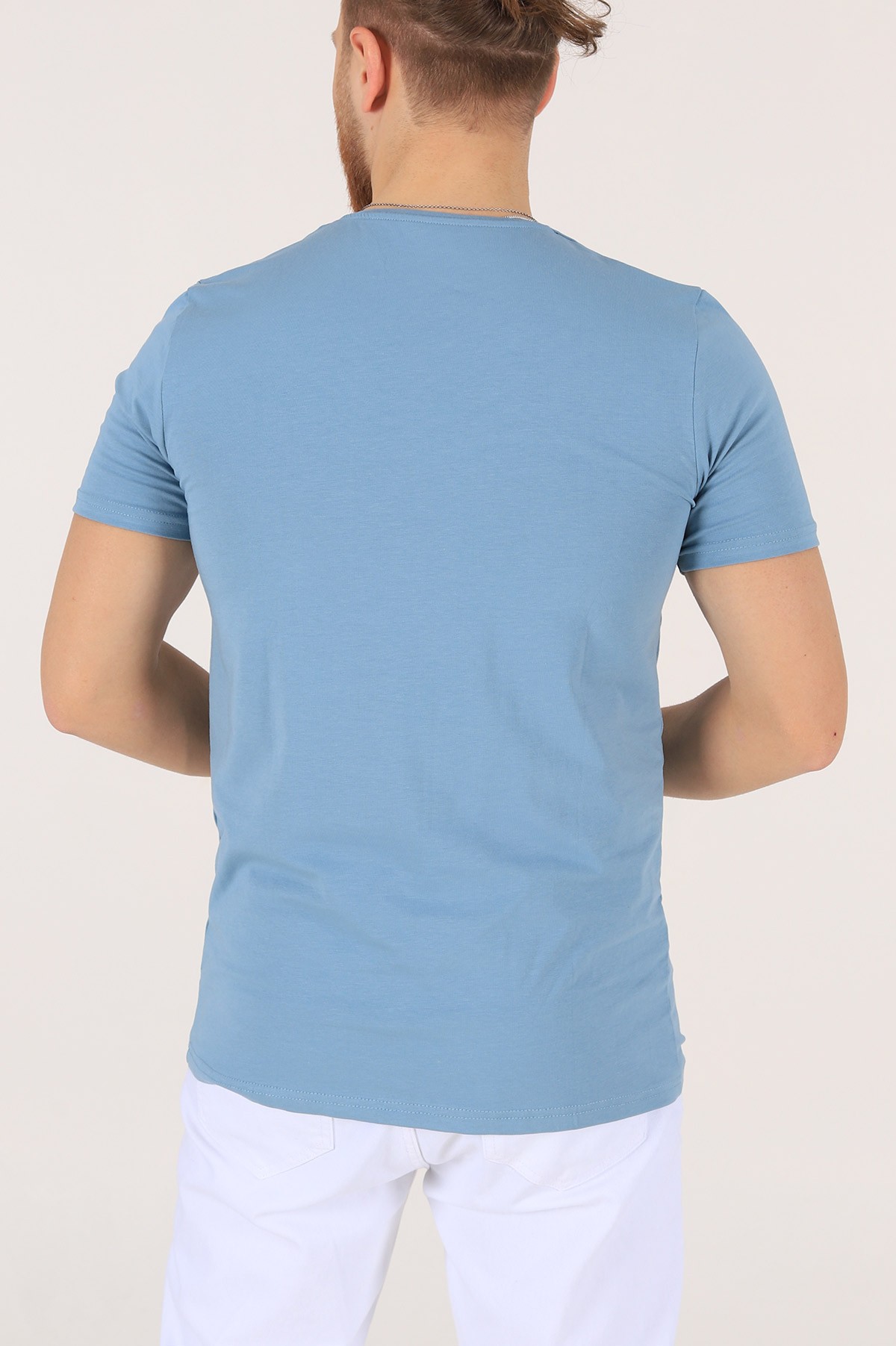 Mavi V Yaka Basic Erkek Tişört 172975