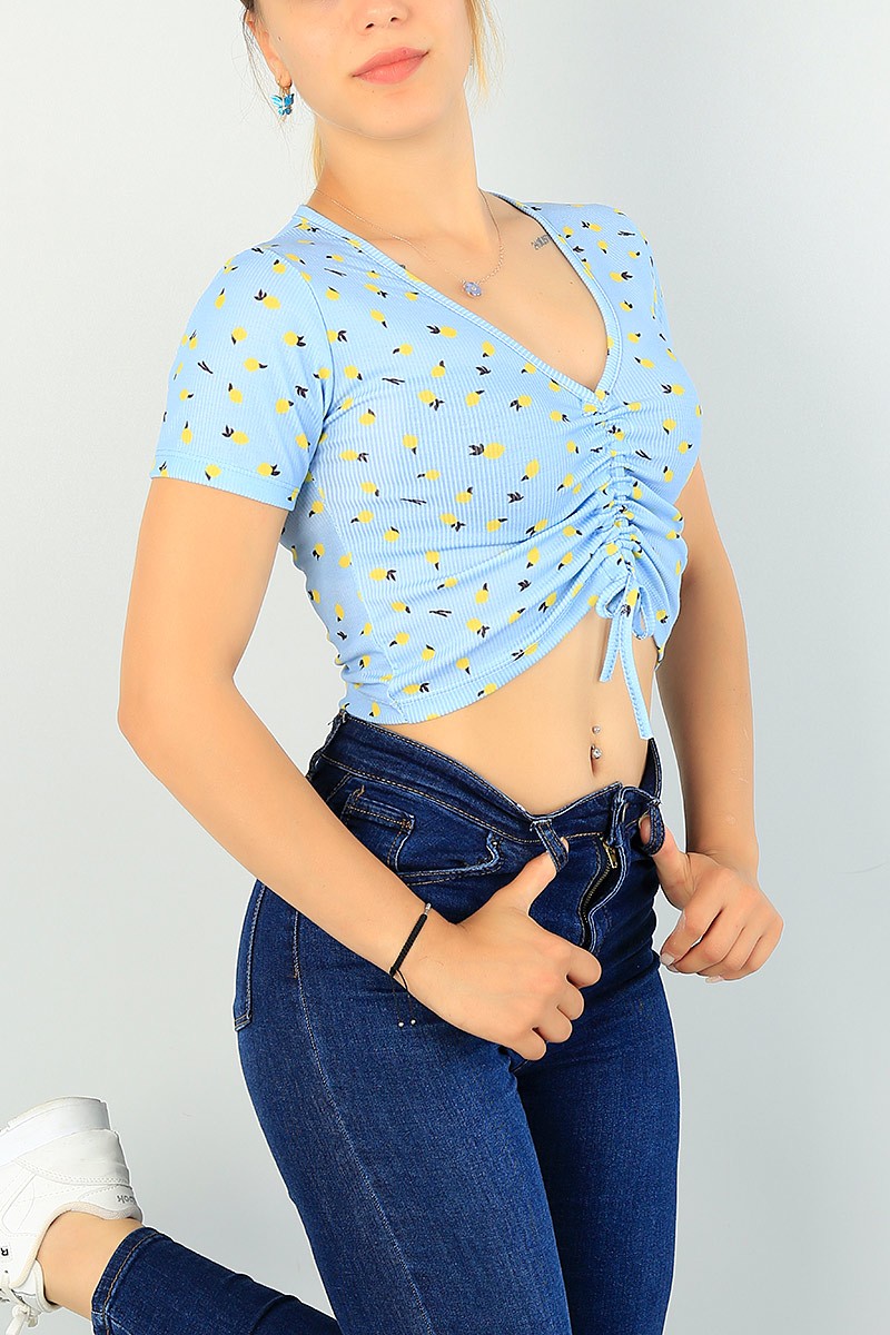 Mavi V Yaka Sıkmalı Bluz 71617