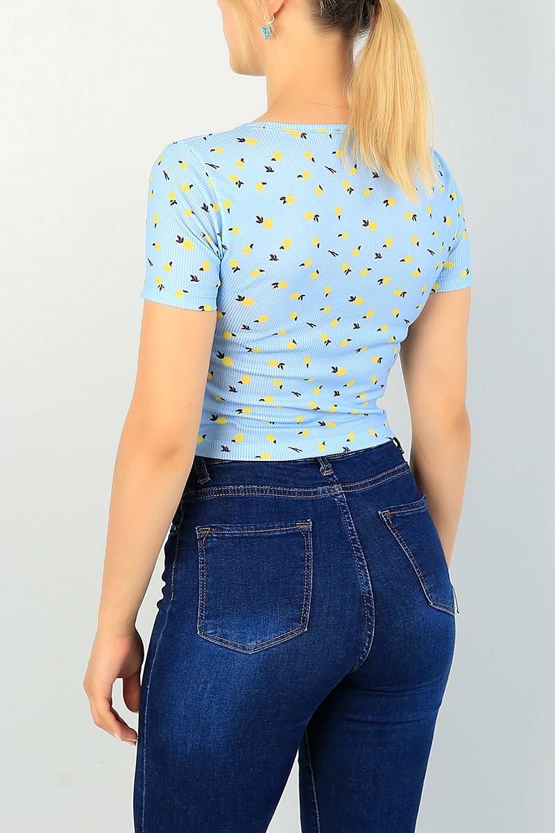 Mavi V Yaka Sıkmalı Bluz 71617