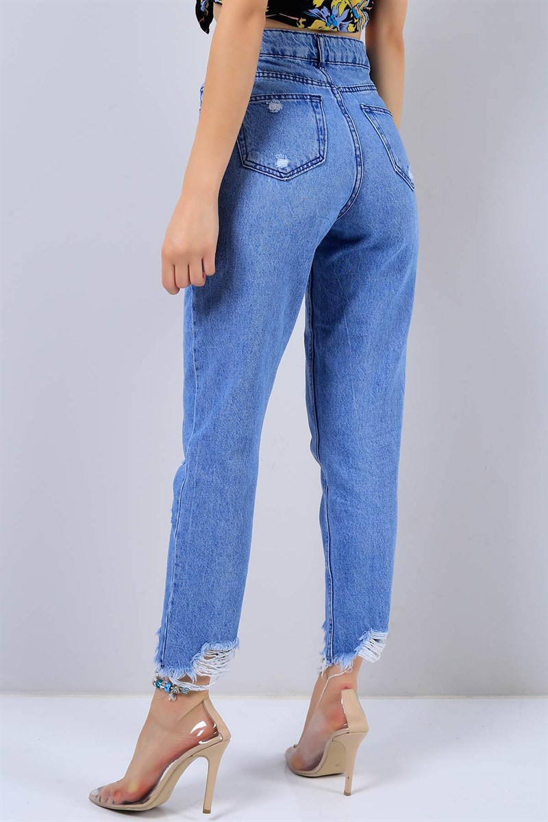 Mavi Yırtık Bayan Mom Kot Pantolon 15256B