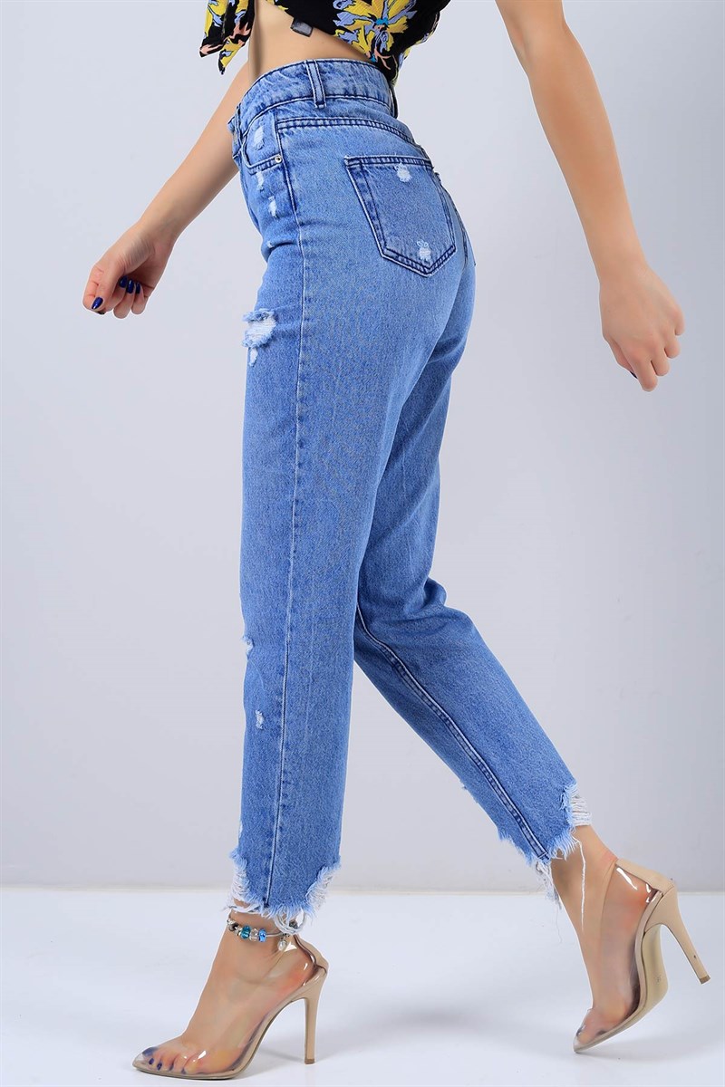 Mavi Yırtık Bayan Mom Kot Pantolon 15256B