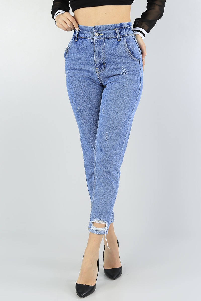 Mavi Yırtık Mom Bayan Kot Pantolon 56481