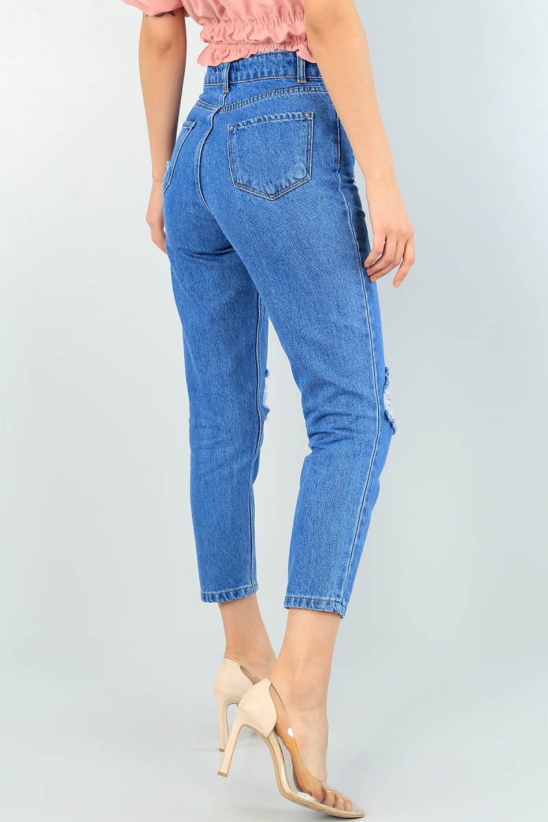 Mavi Yırtık Mom Bayan Kot Pantolon 61465