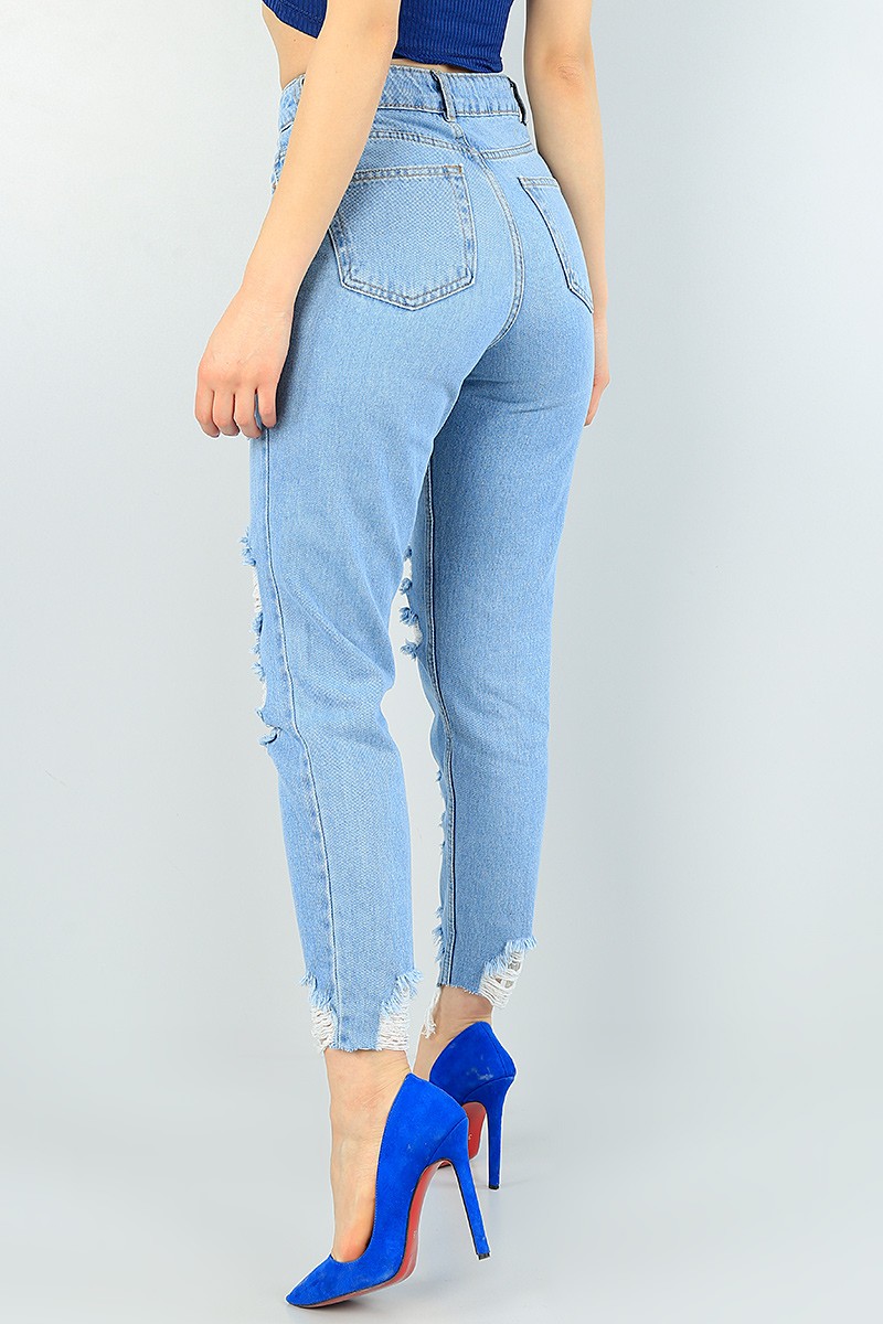 Mavi Yırtık Mom Bayan Kot Pantolon 62759