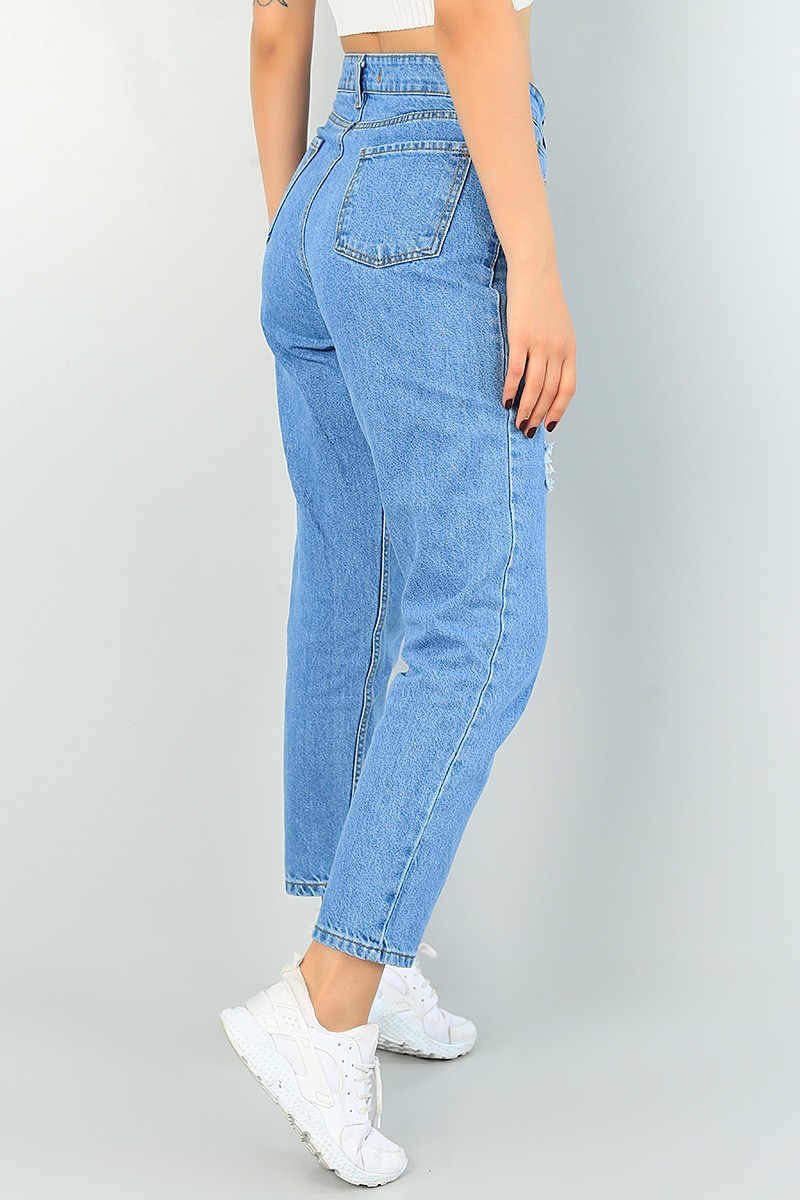 Mavi Yırtık Mom Bayan Kot Pantolon 68608