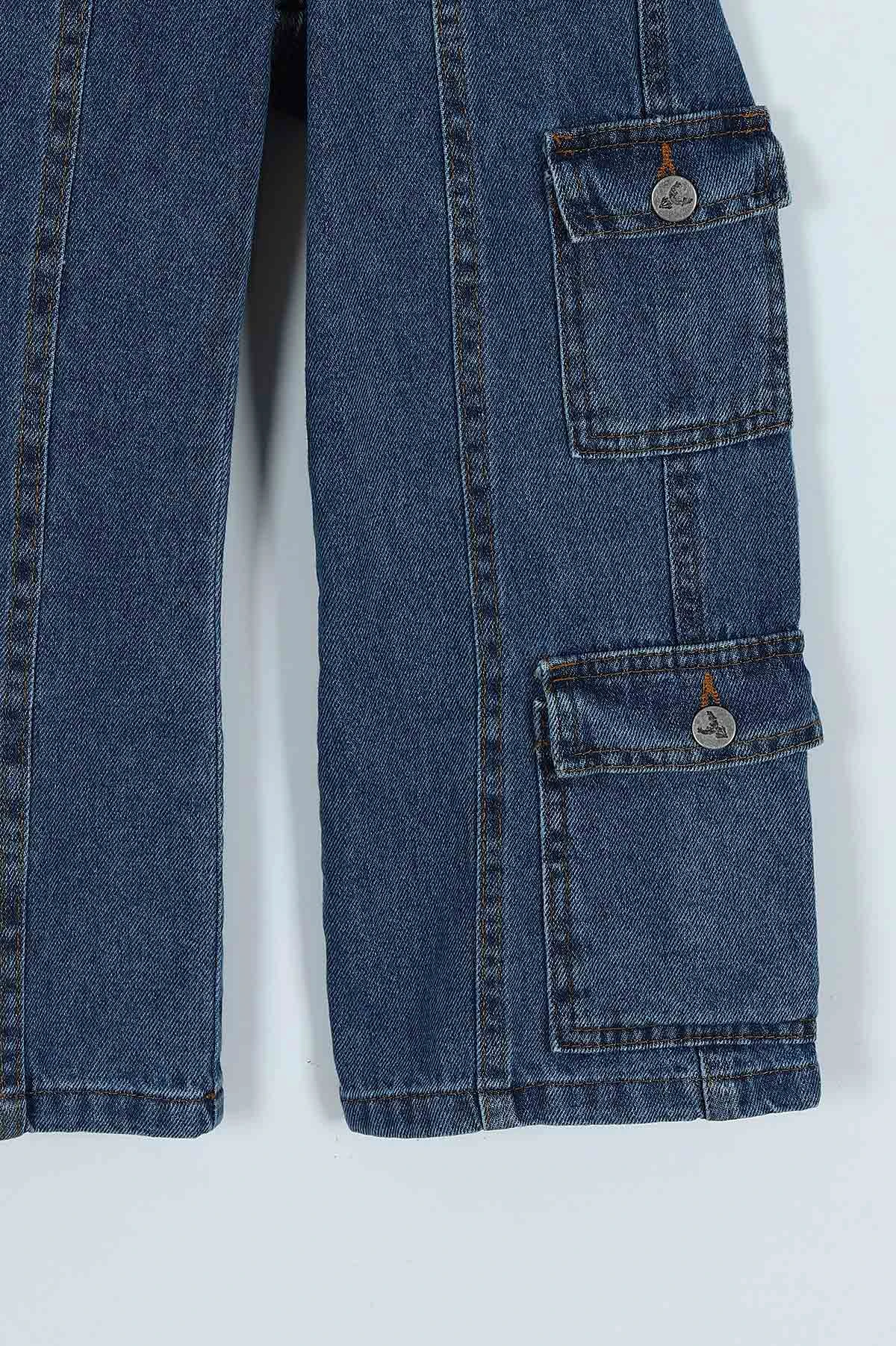 Mavi(4-9 Yaş) Kemerli Kız Çocuk Pantolon246171