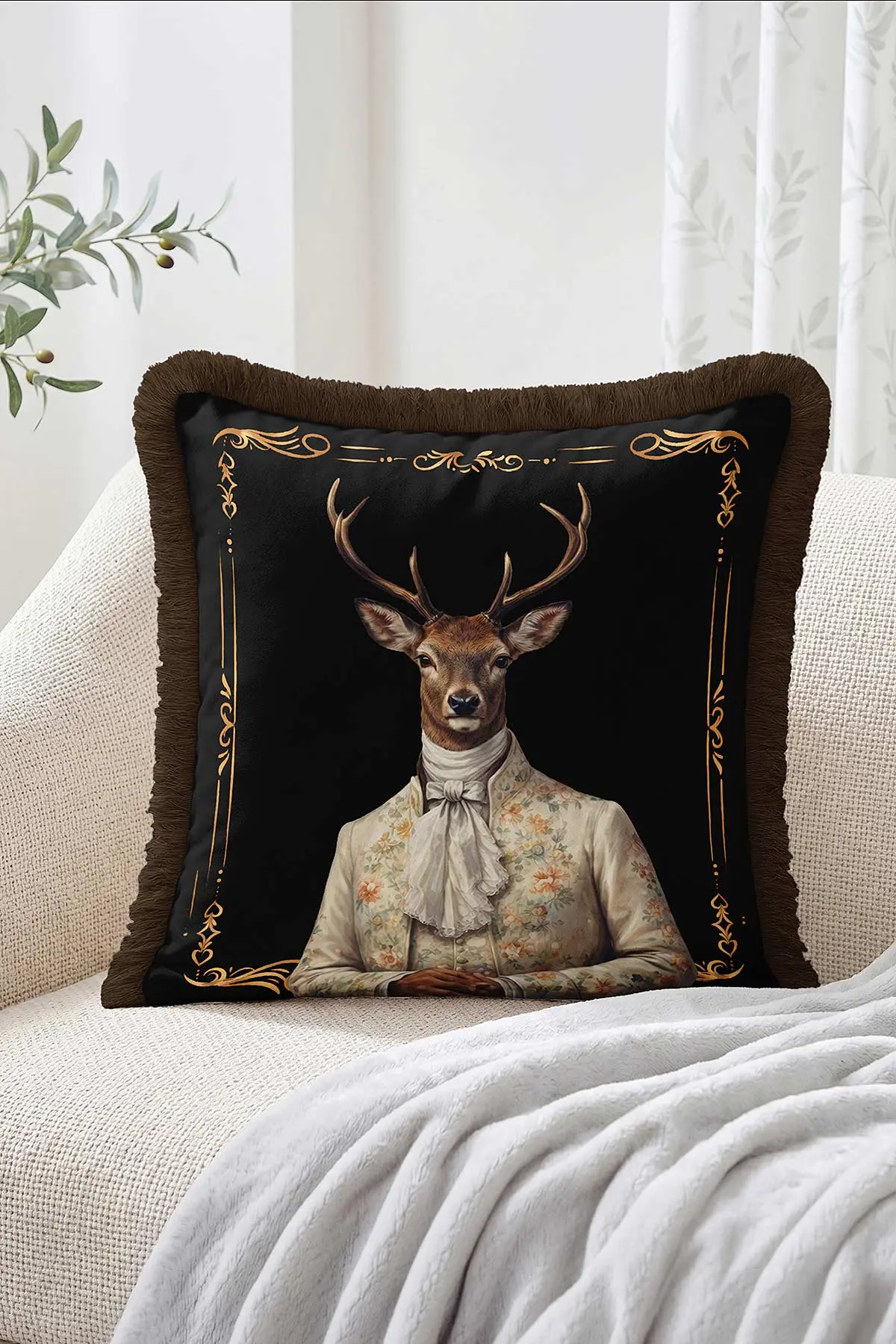 43x43 Cm Dijital Baskılı Fermuarlı Çift Taraflı Saçaklı Kırlent Kılıfı 483427