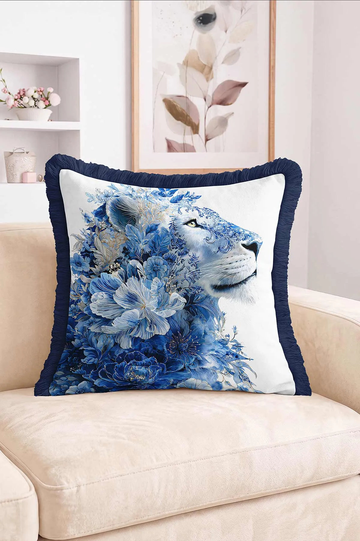 43x43 Cm Dijital Baskılı Fermuarlı Çift Taraflı Saçaklı Kırlent Kılıfı 483448