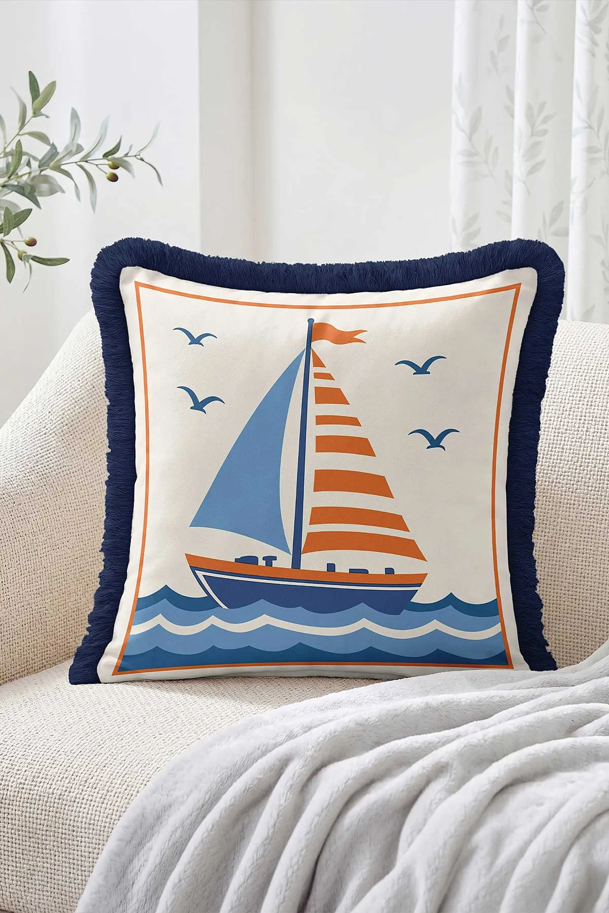 43x43 Cm Dijital Baskılı Fermuarlı Çift Taraflı Saçaklı Kırlent Kılıfı 483469