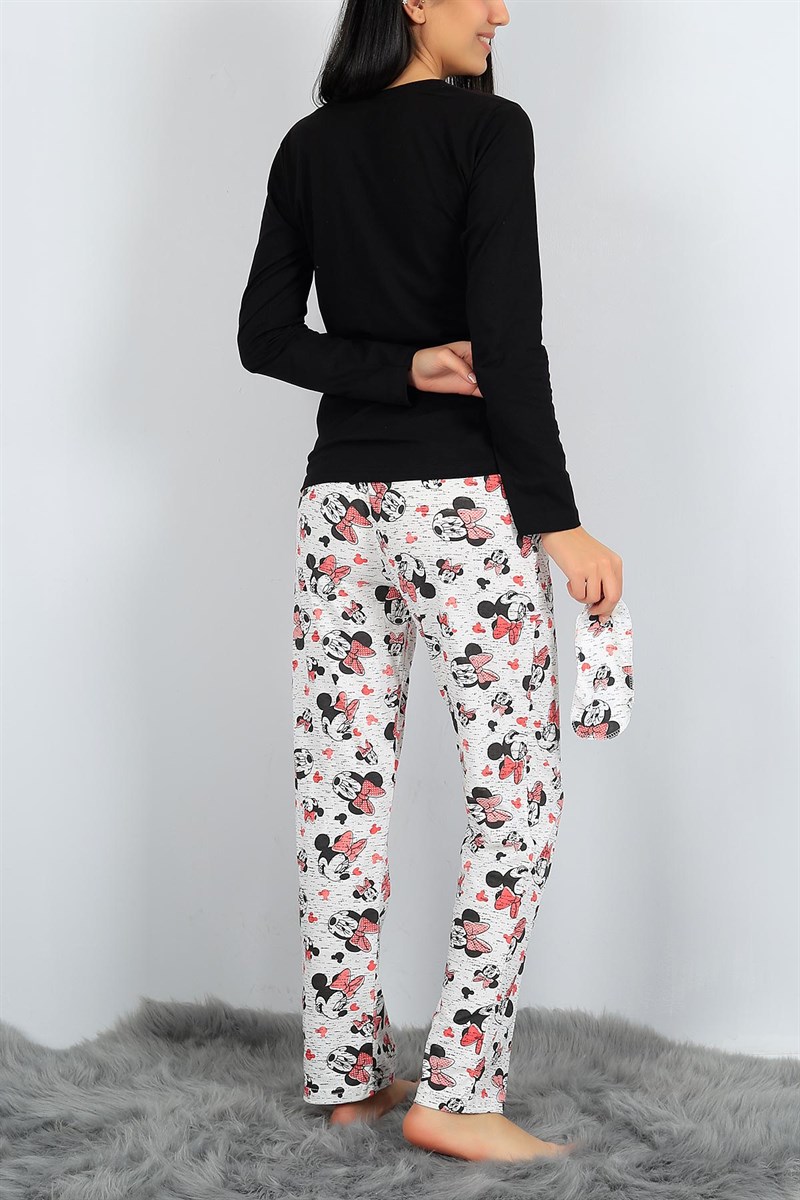 Mickey Baskılı Siyah Bayan Pijama Takımı 23633B