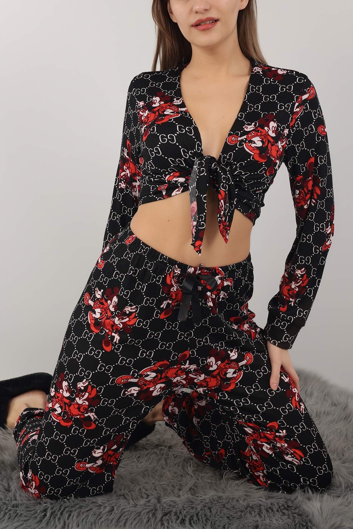 Mickey Desenli Bağlamalı Pijama Takımı 153903
