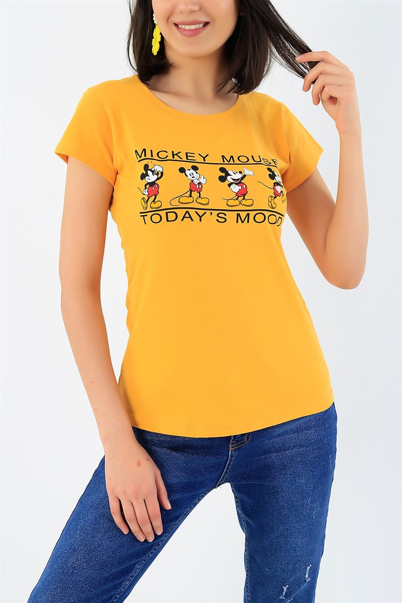 Mickey Mouse Baskılı Bayan Tişört 32275