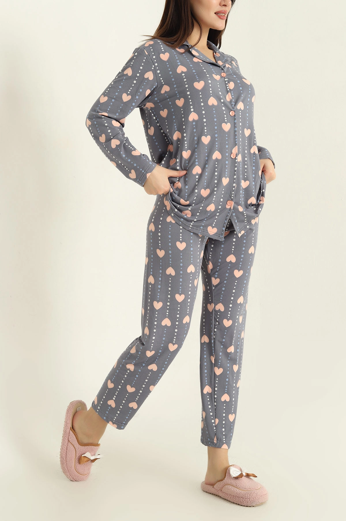 Milan Düğmeli Bayan Pijama Takımı 329616