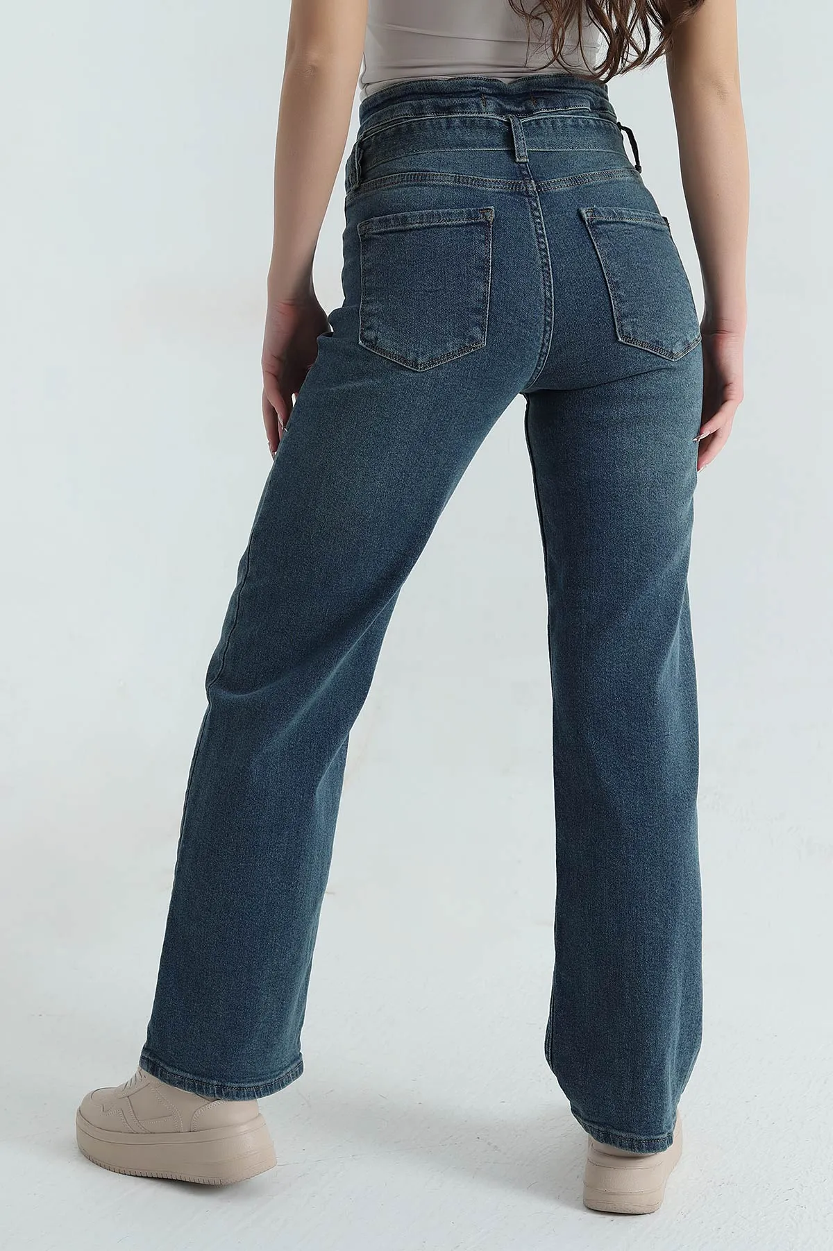 Mint Kemerli Palazzo Kadın Kot Pantolon 411612