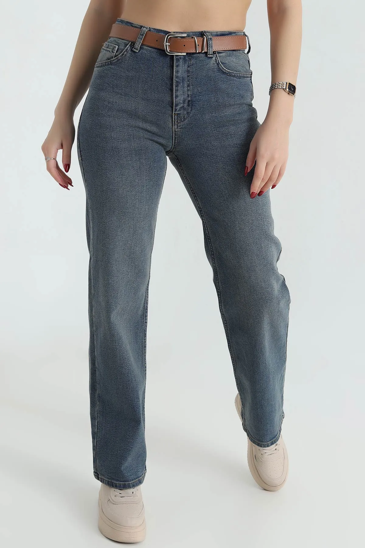 Mint Kemerli Palazzo Kadın Kot Pantolon 417084