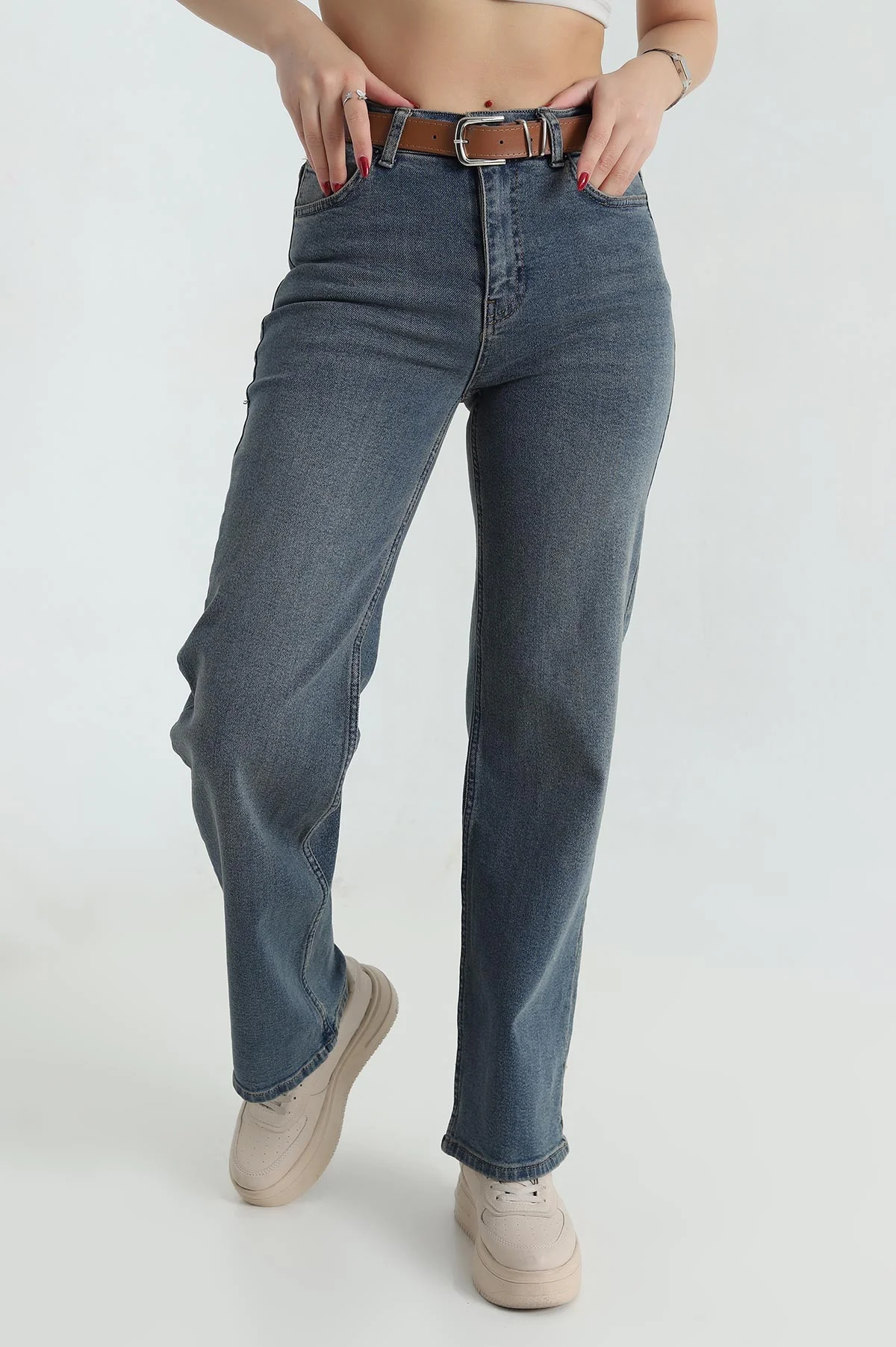 Mint Kemerli Palazzo Kadın Kot Pantolon 417084