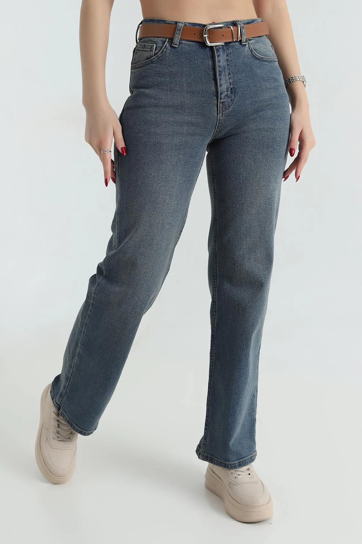 Mint Kemerli Palazzo Kadın Kot Pantolon 417084
