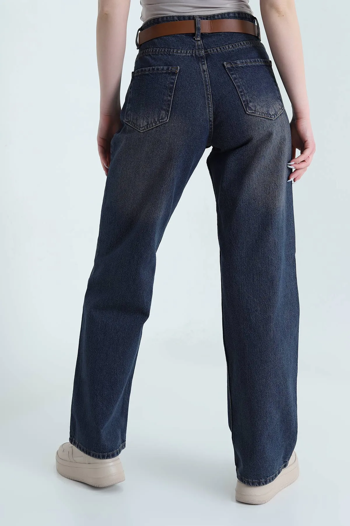 Mint Kemerli Palazzo Kadın Kot Pantolon 449760