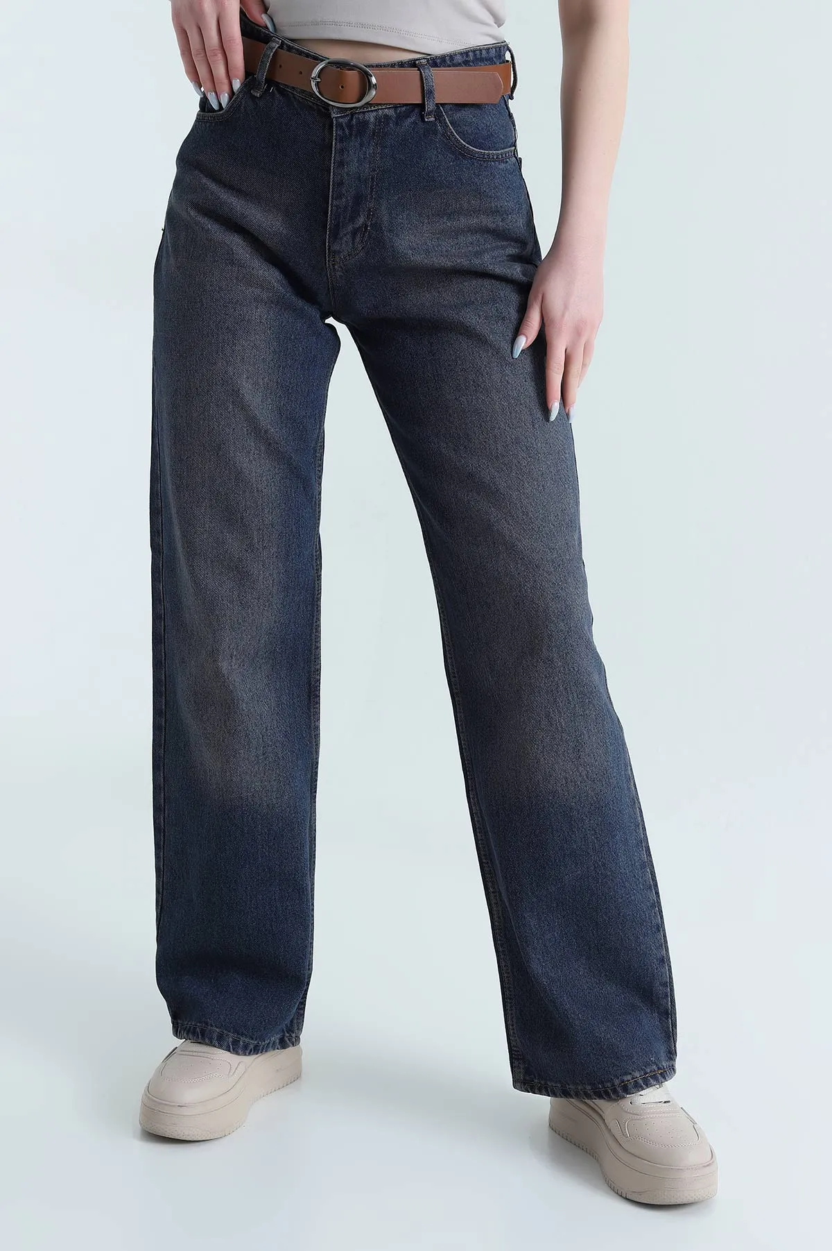 Mint Kemerli Palazzo Kadın Kot Pantolon 449760