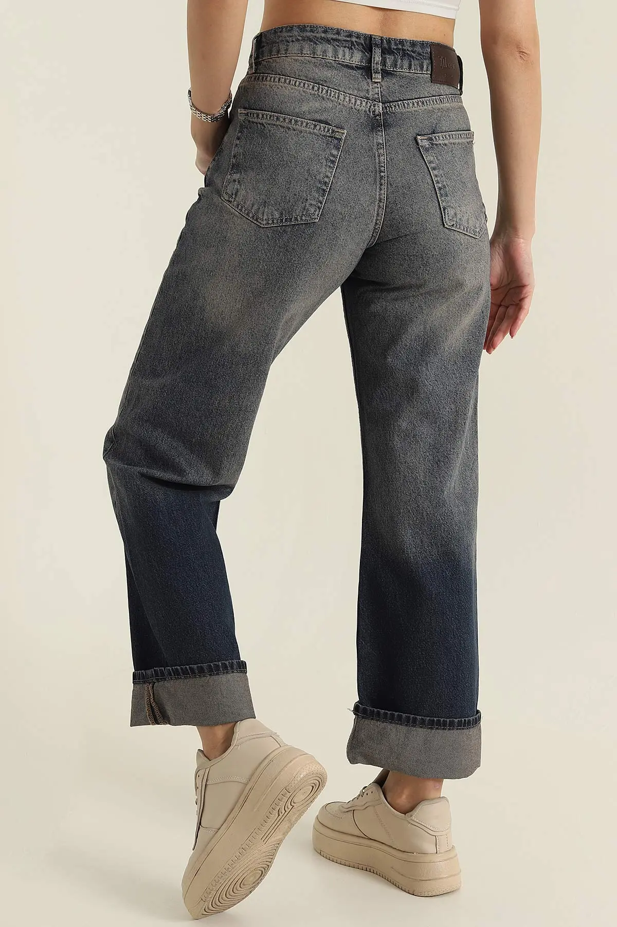 Mint Mavi Katlanabilir Paça Kadın Kot Pantolon 421050