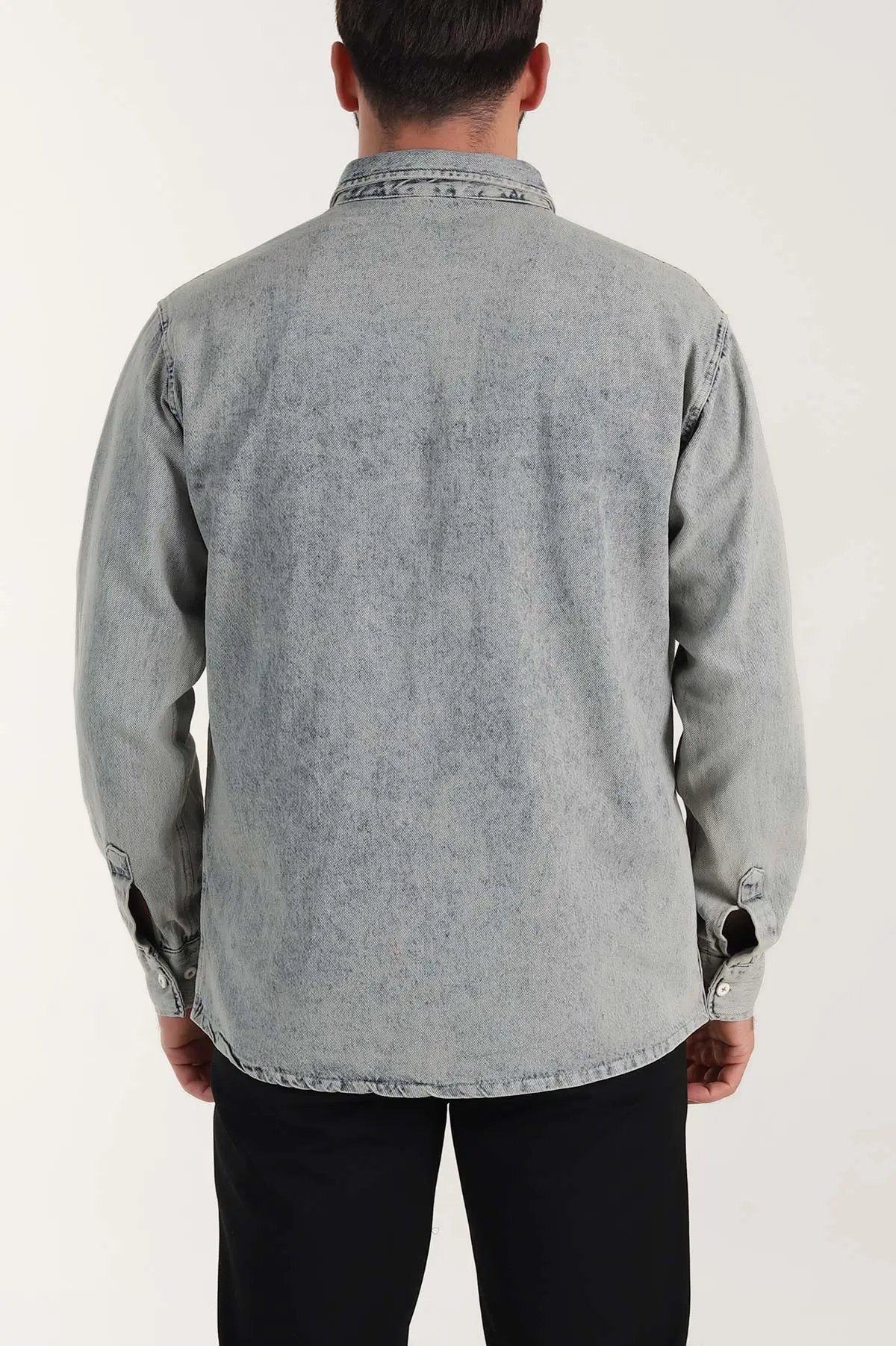 Mint Relaxed Fit Çift Cep Detaylı Erkek Kot Gömlek 409204