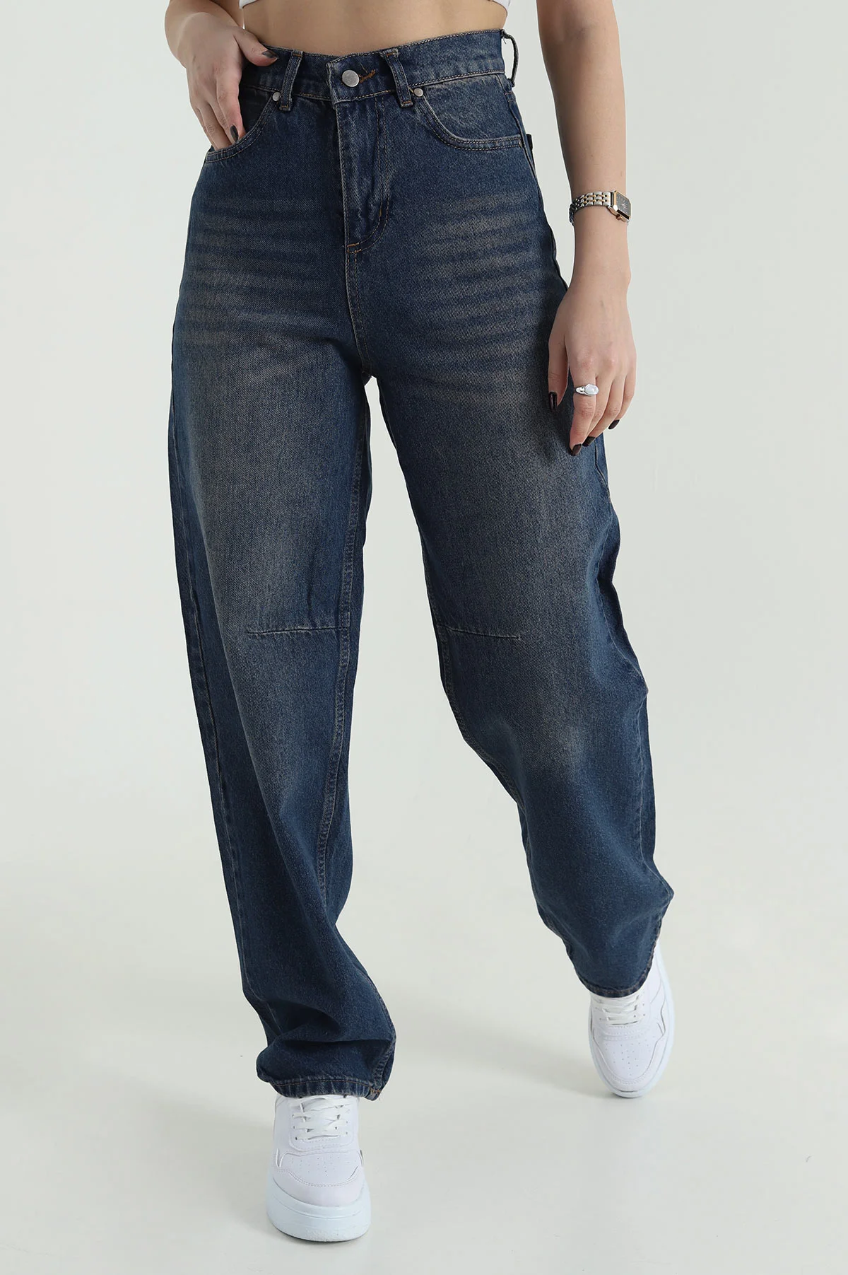 Mint Tokalı Baggy Kadın Kot Pantolon 423900