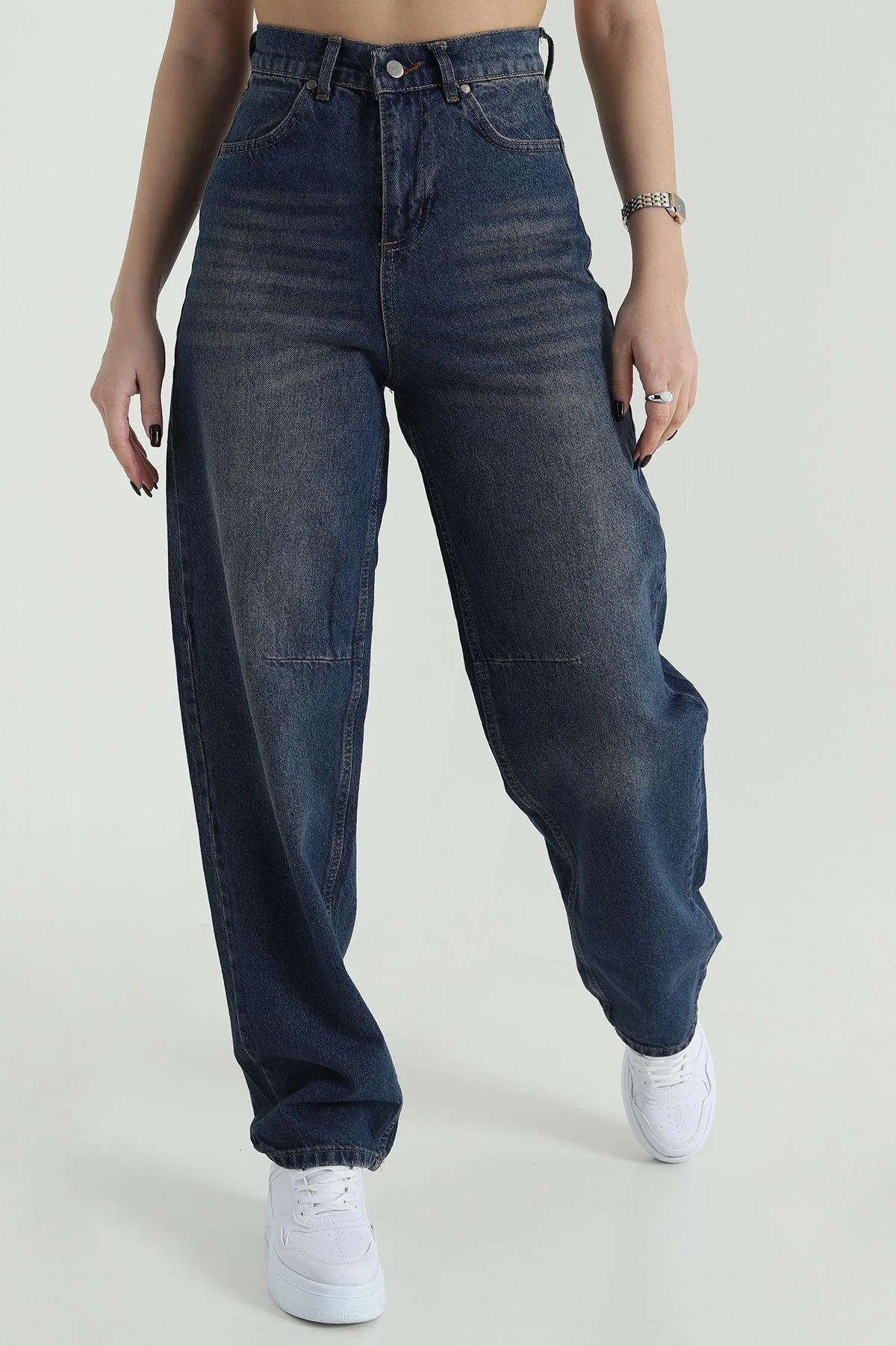 Mint Tokalı Baggy Kadın Kot Pantolon 423900