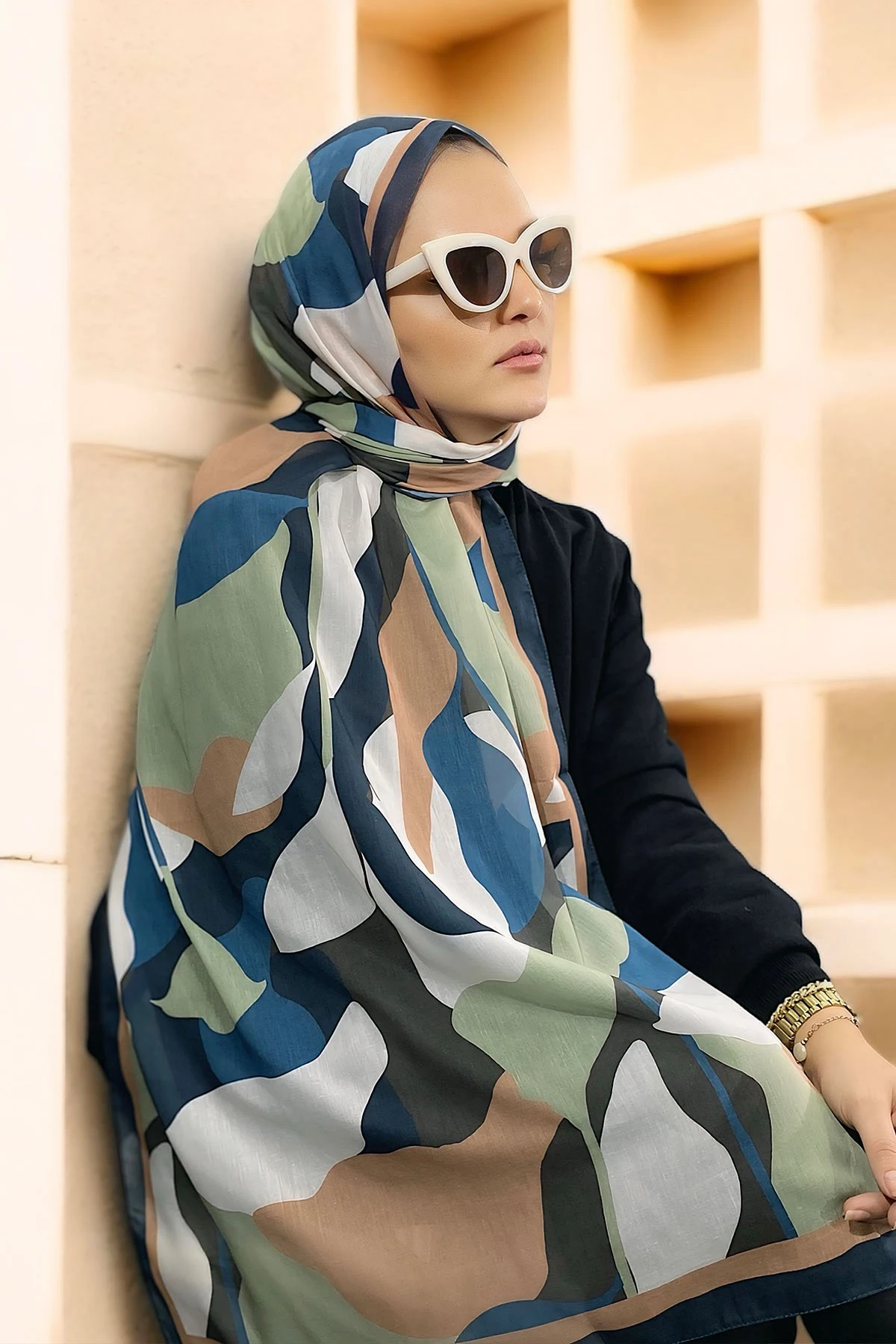 Mint Yeşil 180X70 cm Dijital Baskı Colorful Desenli Pamuk Şal 336624