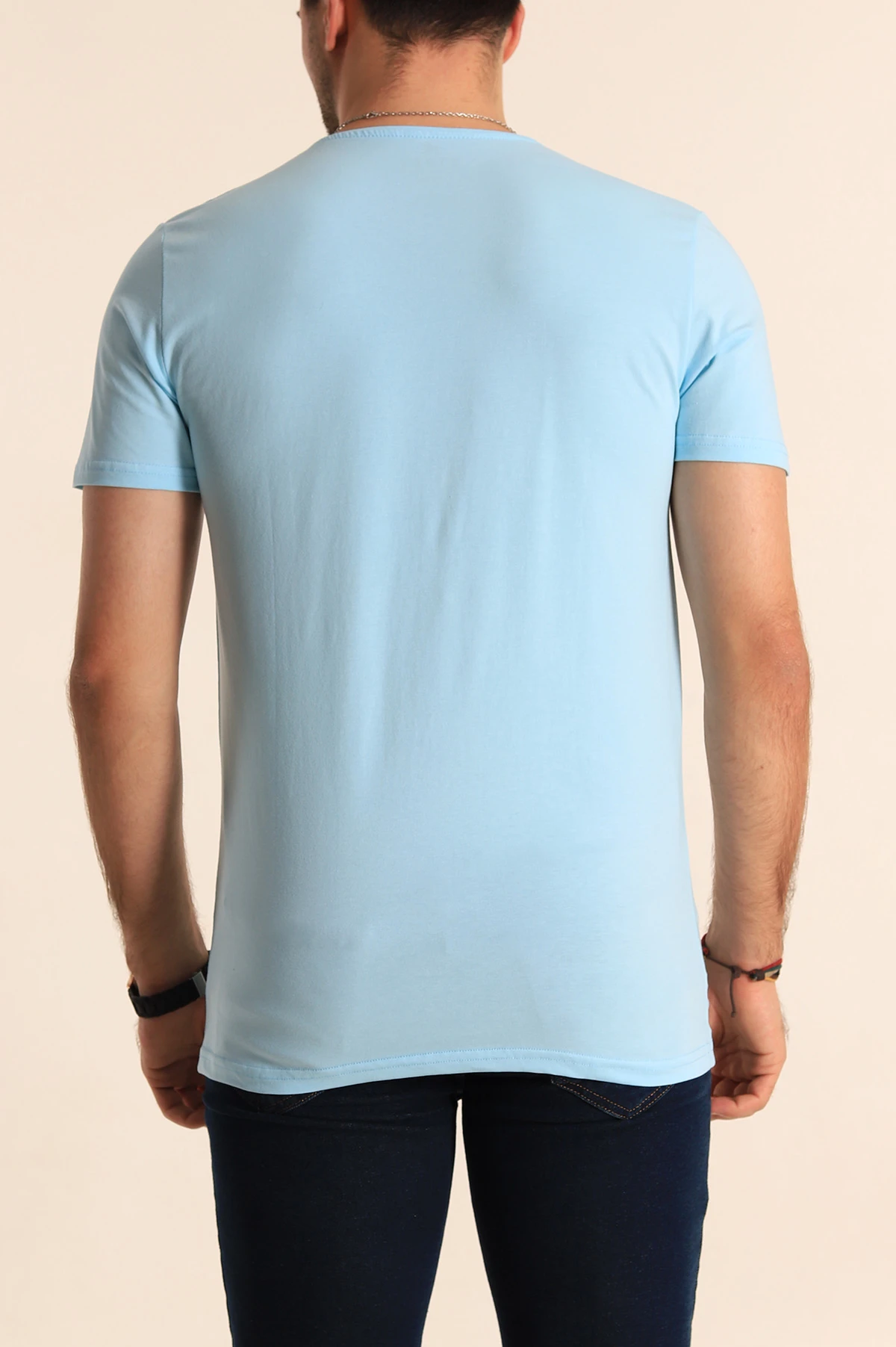 Mint Yeşili V Yaka Basic Erkek Tişört 172985