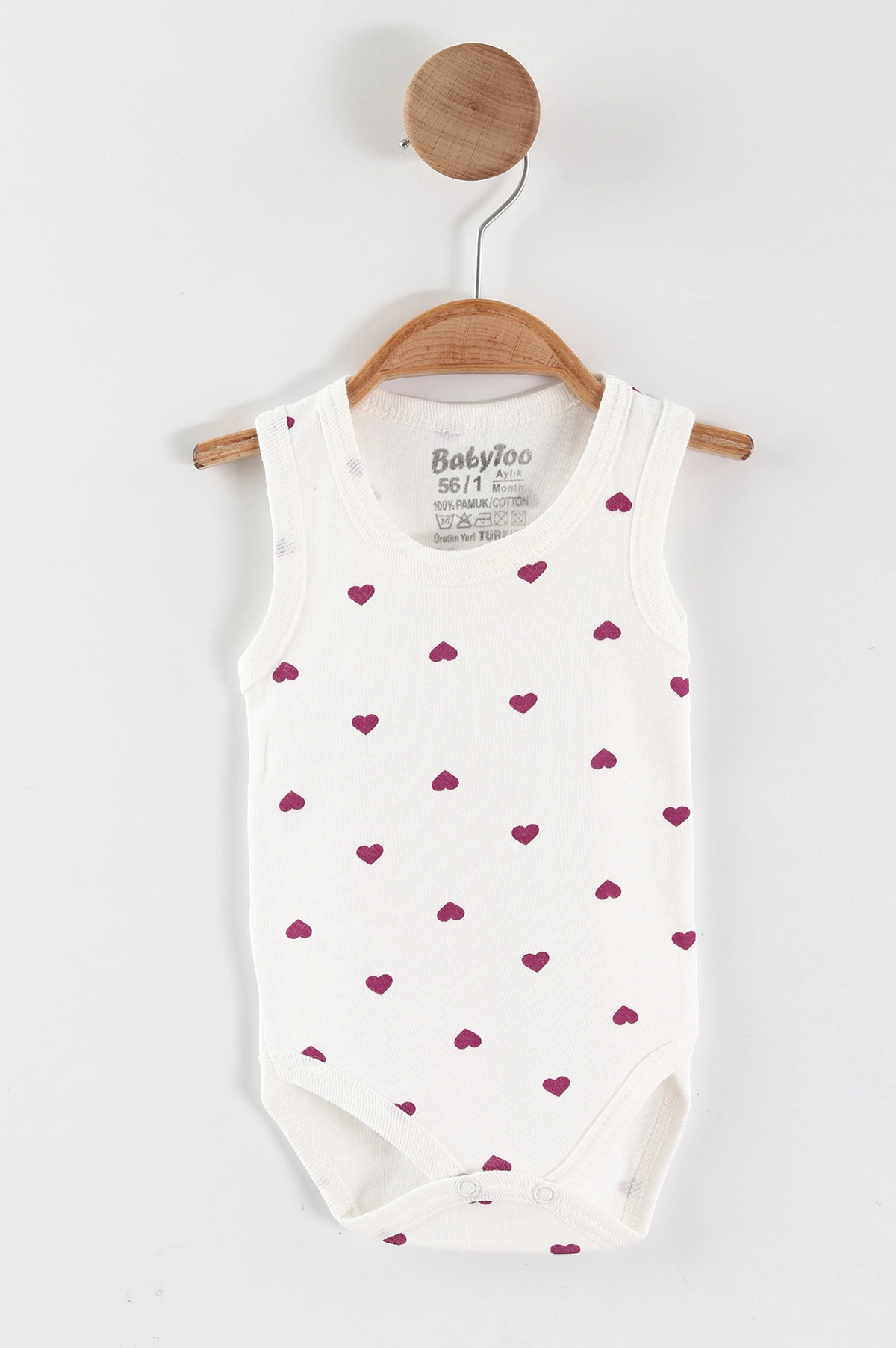 Mor (0-9 Ay) Kalp Baskılı Sıfır Kol Bebek Çıtçıtlı Badi 465778