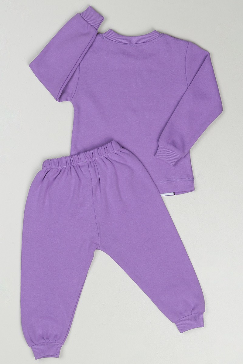 Mor (1-3 Yaş) Şirin Yazılı Kız Çocuk Pijama Takımı 88634