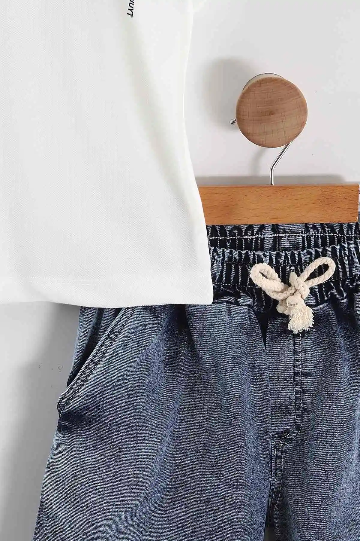 Mor (1-9 Yaş)Polo Yaka Baskılı Tişörtlü Kot Şortlu Erkek Çocuk Yazlık Takım 461103