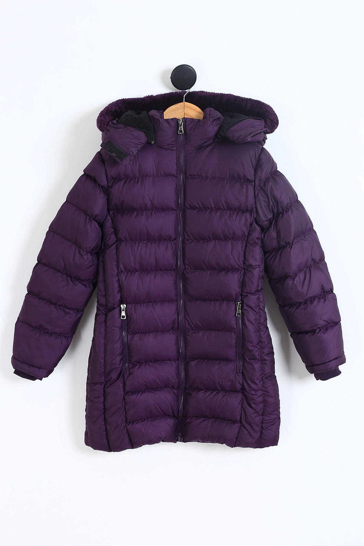 Mor (11-14 Yaş) Kapüşon Peluşlu İçi Kürklü Kız Çocuk Mont 309319