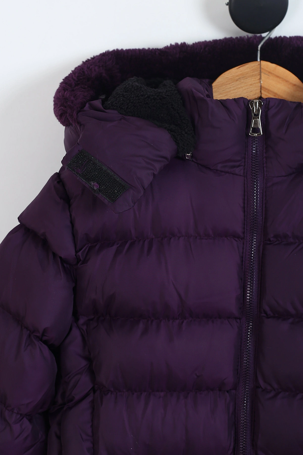 Mor (11-14 Yaş) Kapüşon Peluşlu İçi Kürklü Kız Çocuk Mont 309319