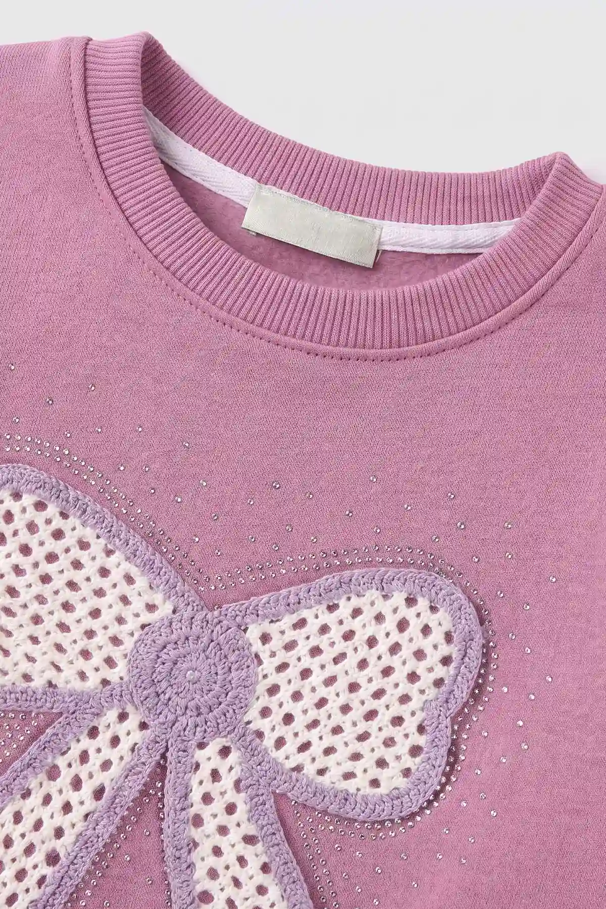 Mor (2-12 Yaş) Fiyonk Nakışlı Taşlı  İçi Şardonlu Kız Çocuk Sweatshirt 483279