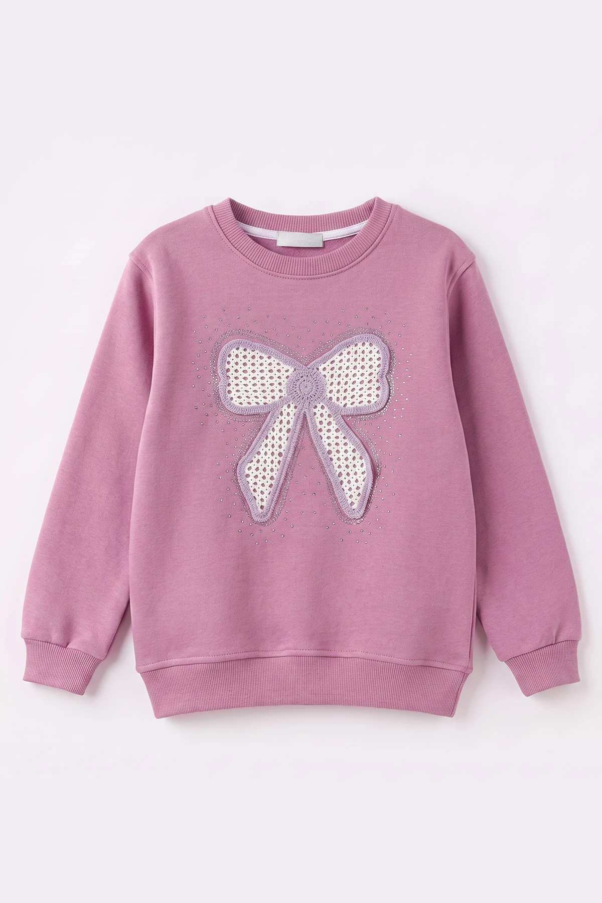 Mor (2-12 Yaş) Fiyonk Nakışlı Taşlı  İçi Şardonlu Kız Çocuk Sweatshirt 483279