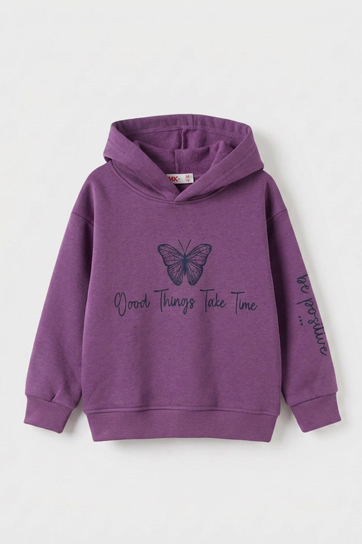 Mor (3-12 Yaş) Kelebek Baskılı Kapüşonlu  Şardonlu 3 İp Kız Çocuk Sweatshirt 484139