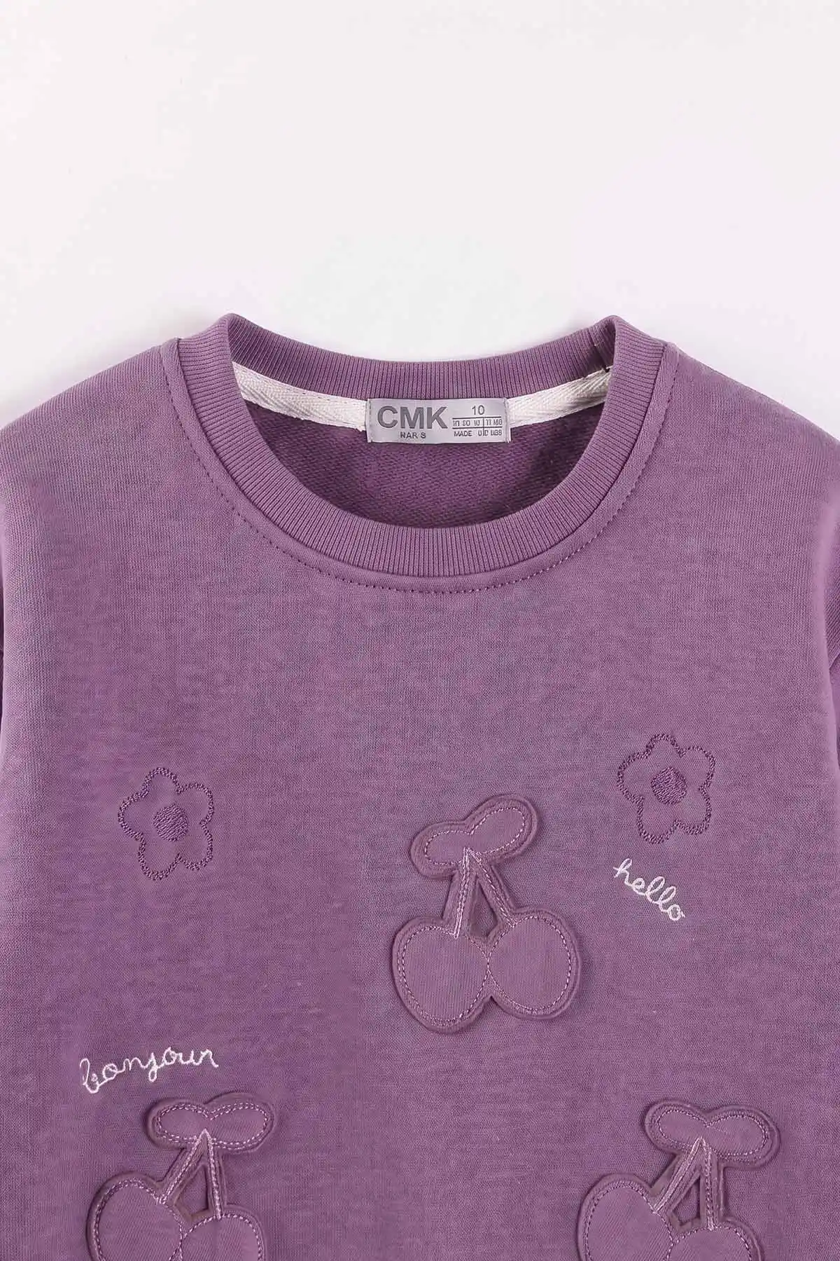 Mor (3-12 Yaş) Kiraz Nakışlı Şardonlu Kız Çocuk Sweatshirt 473991