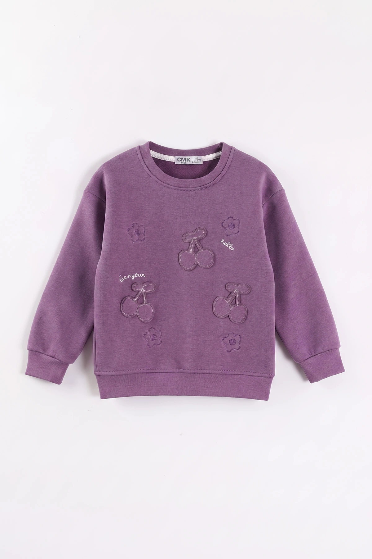 Mor (3-12 Yaş) Kiraz Nakışlı Şardonlu Kız Çocuk Sweatshirt 473991