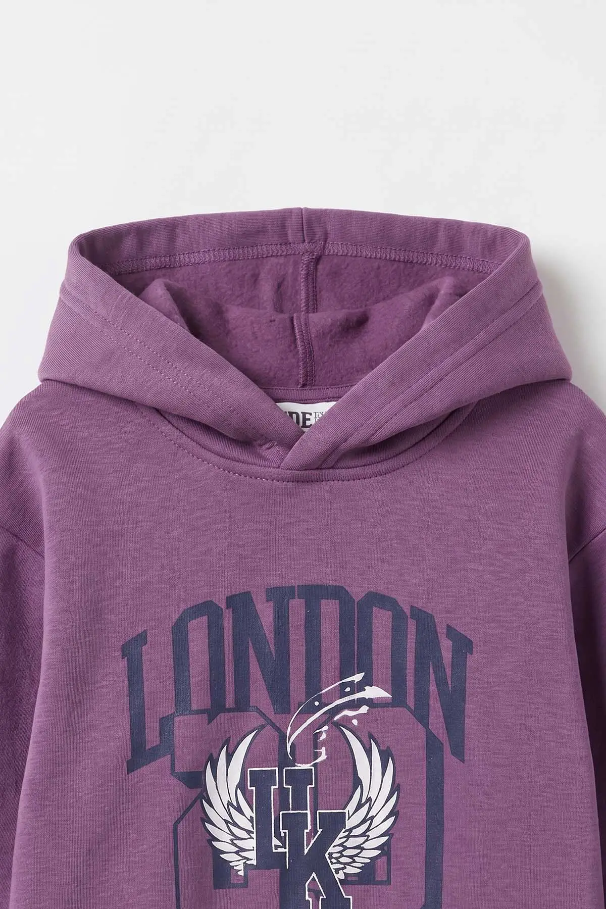 Mor (3-12 Yaş) London Baskılı 3 İp Şardonlu Kapüşonlu Kız Çocuk Sweatshirt 473974
