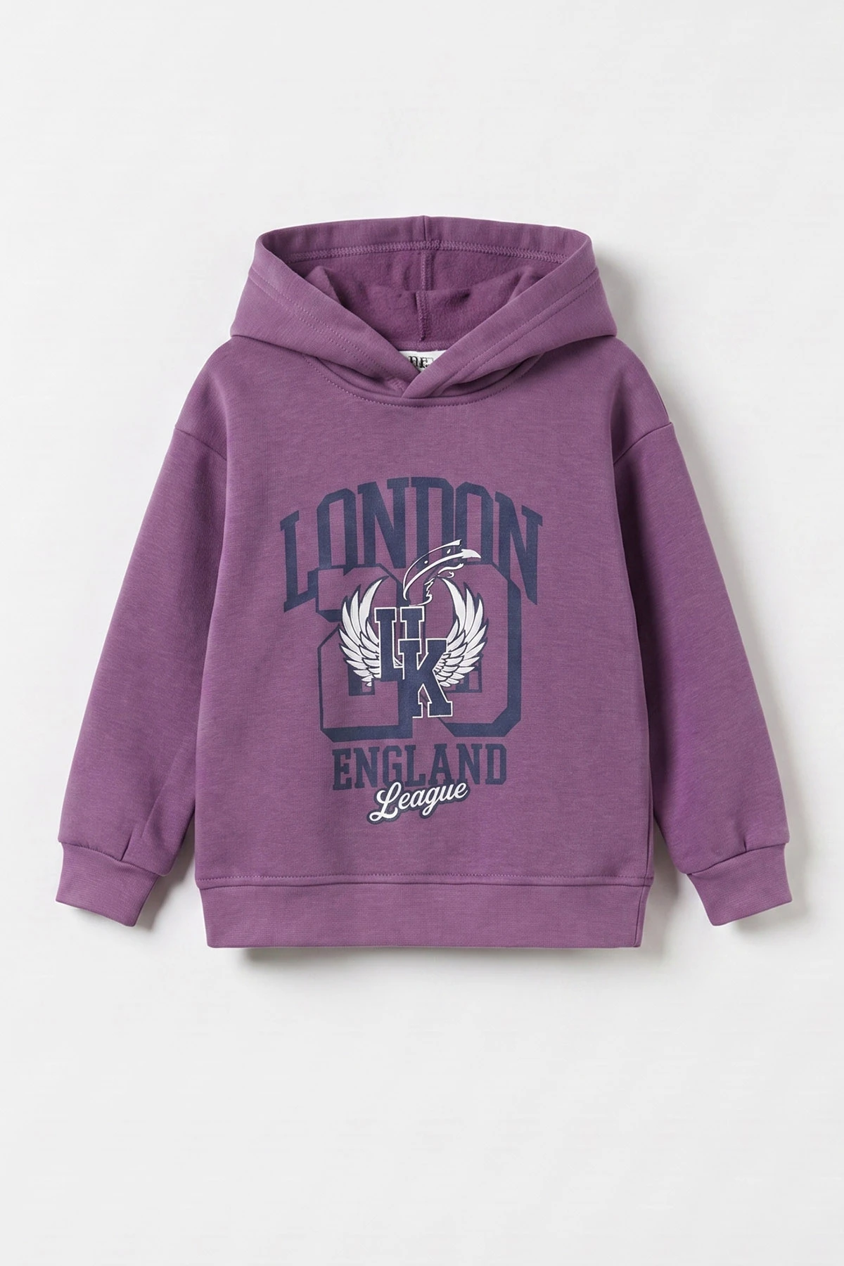 Mor (3-12 Yaş) London Baskılı 3 İp Şardonlu Kapüşonlu Kız Çocuk Sweatshirt 473974